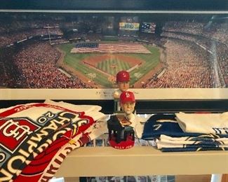 Lots of Cardinal Memorabilia, Steins, BobbleHeads, Prints, Ticket Stubs, Pins, Autograph Baseballs, Stadium Giveaways, Season Ticket Holder Gifts and More,   Blues Rally Towels,     Also Great Golf Collectibles