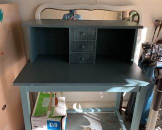#107	Laminate  Green-painted Desk w/hutch 1 pc.   38x24x43	 $40.00 
