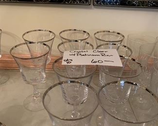 #174	Clear Crystal w/Platinum Rims set of 10 wine Glasses	 $60.00 
