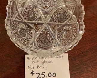 #192	American Brillant cut to clear glass Nut bowl 	 $25.00 

