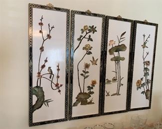 #10	Asian Wood Carved 4 wood Painted panels  each panel 12x36	 $100.00 
