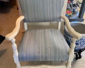 #71	White Painted Wood Chair w/blue fabric	 $40.00 
