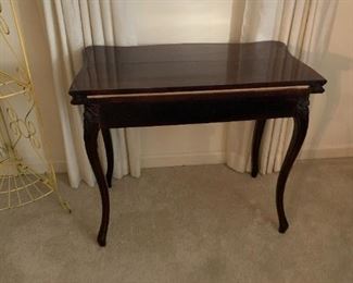 #198	table	antique game table with 4 pull out legs and felt top when open 	 $200.00 
