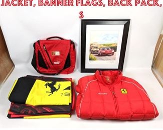 Lot 2010 Ferrari Memorabilia. Jacket, Banner Flags, Back Pack, S