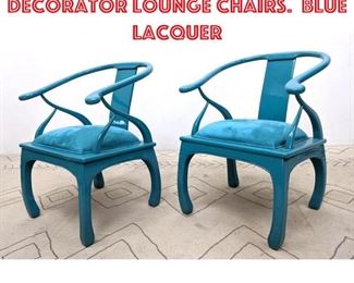 Lot 2015 Pair Asian Style decorator Lounge Chairs. Blue Lacquer