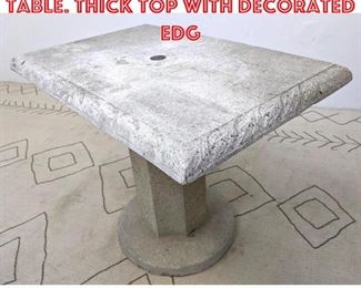 Lot 2029 Cast Stone Pedestal Table. Thick top with decorated edg