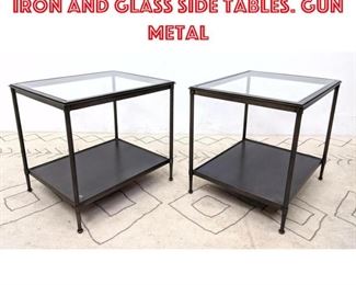 Lot 2033 Pair Contemporary Iron and Glass Side Tables. Gun metal
