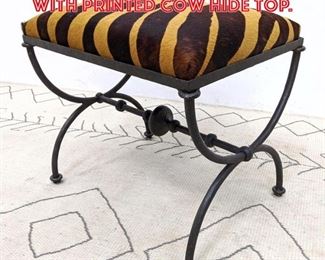 Lot 2051 Decorator Iron Bench with Printed Cow Hide Top.