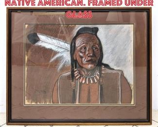 Lot 2078 M. Maley Drawing of Native American. Framed under glass