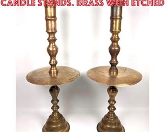 Lot 2095 Pair 30 Large Picket Candle Stands. Brass with etched