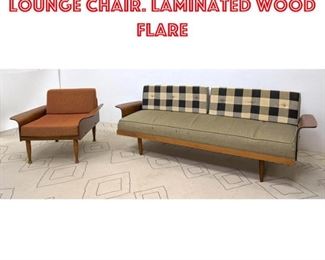 Lot 2099 2pc Modernist Sofa Lounge Chair. Laminated wood flare