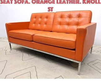Lot 2107 FLORENCE KNOLL Love Seat Sofa. Orange Leather. KNOLL ST