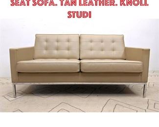 Lot 2108 FLORENCE KNOLL Love Seat Sofa. Tan Leather. KNOLL STUDI