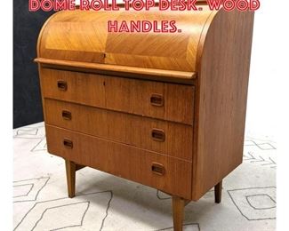Lot 2112 Swedish Modern Teak Dome Roll Top Desk. Wood handles.