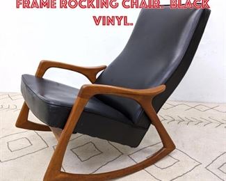 Lot 2134 Danish Modern Teak Frame Rocking Chair. Black Vinyl.