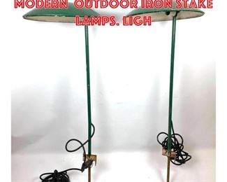 Lot 2139 Pair Mid Century Modern Outdoor Iron Stake Lamps. LIGH
