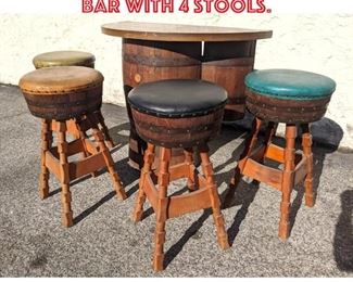 Lot 2141 Vintage Barrel Bar Set. Bar with 4 Stools.