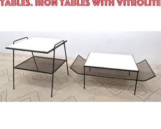 Lot 2146 2pcs Salterini Style Tables. Iron tables with Vitrolite