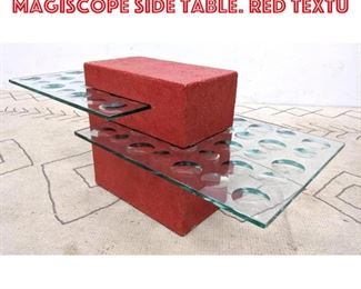 Lot 2166 Industrial Glass 2 Tier Magiscope Side Table. Red Textu