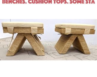 Lot 2221 Pair Rope Wrapped Stool Benches. Cushion Tops. Some sta