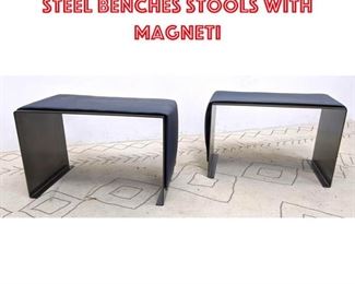 Lot 2224 Pair Decorator Modern Steel Benches Stools with Magneti