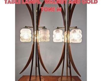 Lot 2231 Mid Century Modern Table Lamps. Walnut and gold tone m