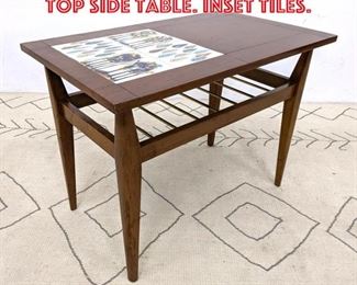 Lot 2252 Mid Century Modern Tile Top Side Table. Inset tiles.