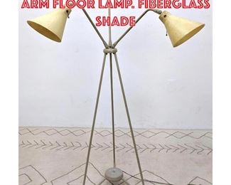 Lot 2254 Lightolier Style Three Arm Floor Lamp. Fiberglass Shade