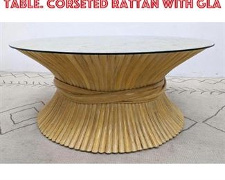 Lot 2258 MCGUIRE Coffee Cocktail Table. Corseted Rattan with Gla