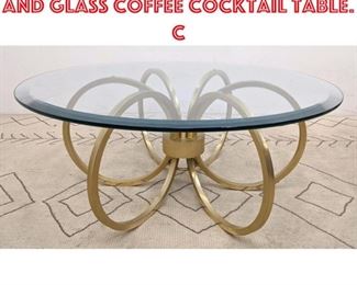 Lot 2259 80s Modern Gold Tone and Glass Coffee Cocktail Table. C