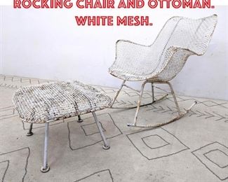 Lot 2263 RUSSELL WOODARD Rocking Chair and Ottoman. White mesh.