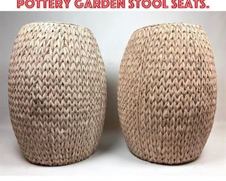 Lot 2266 Pair of Faux Woven Pottery Garden Stool Seats.