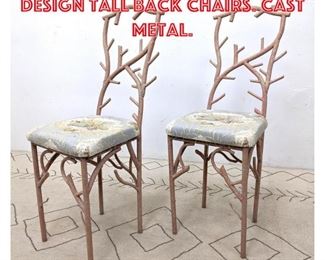 Lot 2280 Pair Branch Coral Design Tall Back Chairs. Cast Metal.