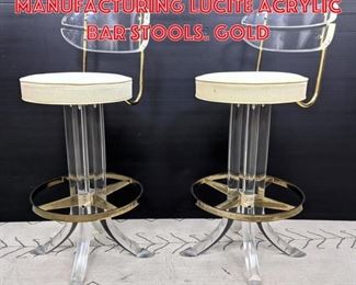 Lot 2300 Pair HILL Manufacturing Lucite acrylic Bar Stools. Gold