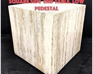 Lot 2304 Travertine Marble Square Side End Table. Low Pedestal
