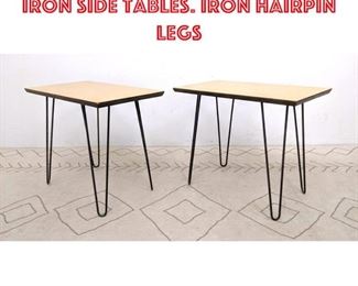 Lot 2335 Pr Modernist Wood Iron Side Tables. Iron Hairpin Legs