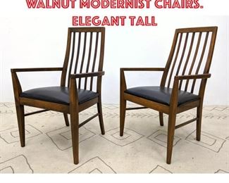 Lot 2339 Pr LANE Open Arm Walnut Modernist Chairs. Elegant tall