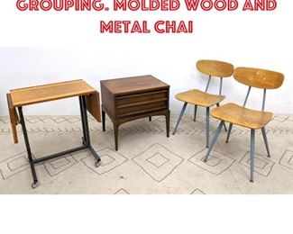 Lot 2346 Mid Century Modern Grouping. Molded wood and metal chai