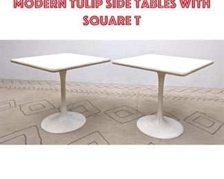 Lot 2348 Pair Mid Century Modern Tulip Side Tables with Square T
