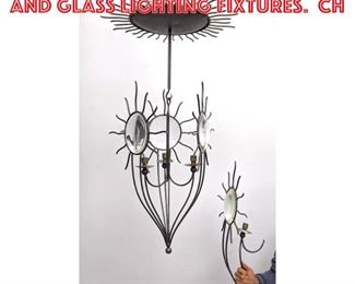 Lot 2352 2 pc French Style Iron and Glass Lighting Fixtures. Ch