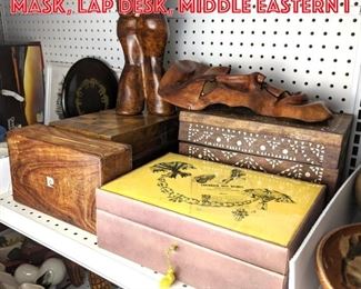 Lot 2472 Jewelry boxes, leather mask, lap desk, middle eastern i