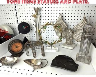 Lot 2475 Lot of Clocks and Silver tone items Statues and plate.