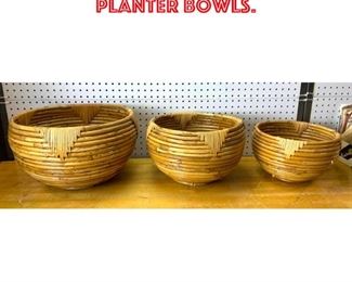 Lot 2527 3pc Rattan Bamboo Planter Bowls.