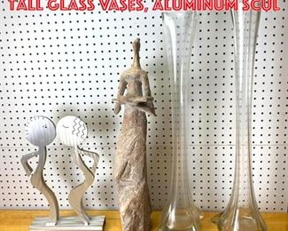 Lot 2535 Mid Century Modern lot, Tall glass vases, Aluminum scul