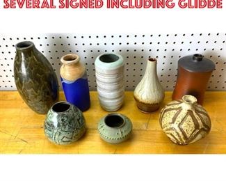 Lot 2541 8PCS ART POTTERY VASES. SEVERAL SIGNED INCLUDING GLIDDE
