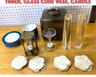 Lot 2543 Mid Century Modern Lot. Timer, glass cube vase, candle