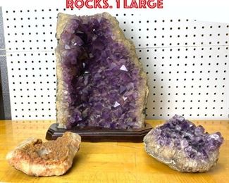 Lot 2554 3pcs Lot Amethyst Geode Rocks. 1 Large