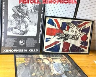 Lot 2560 3 Framed Posters. Sec pistols, xenophobia