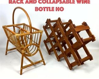 Lot 2569 2pc Bamboo Magazine Rack and Collapsable Wine Bottle Ho