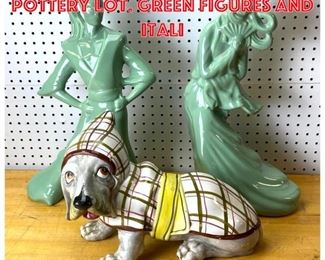 Lot 2574 Mid Century Modern Pottery Lot. Green figures and Itali